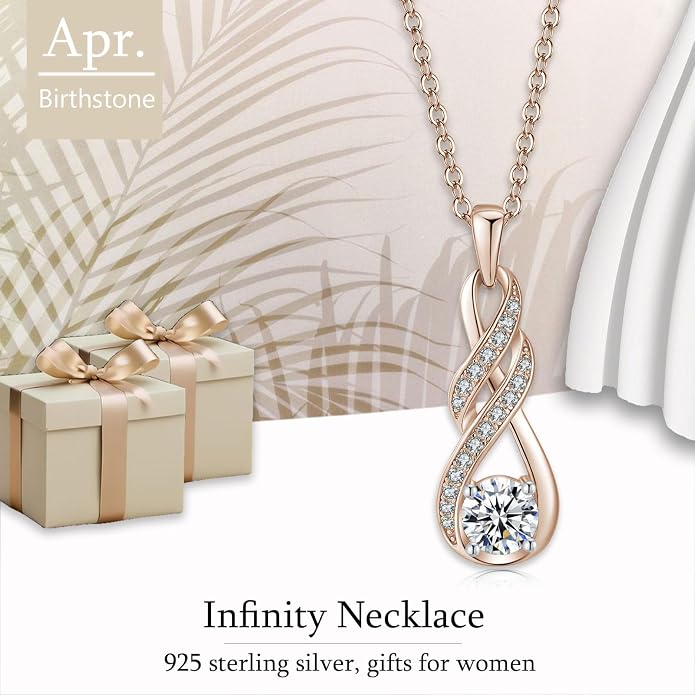 Birthstone Necklaces for Women 925 Sterling Silver Infinity Pendant Created Gemstone Jewelry for Her, 16"+2"