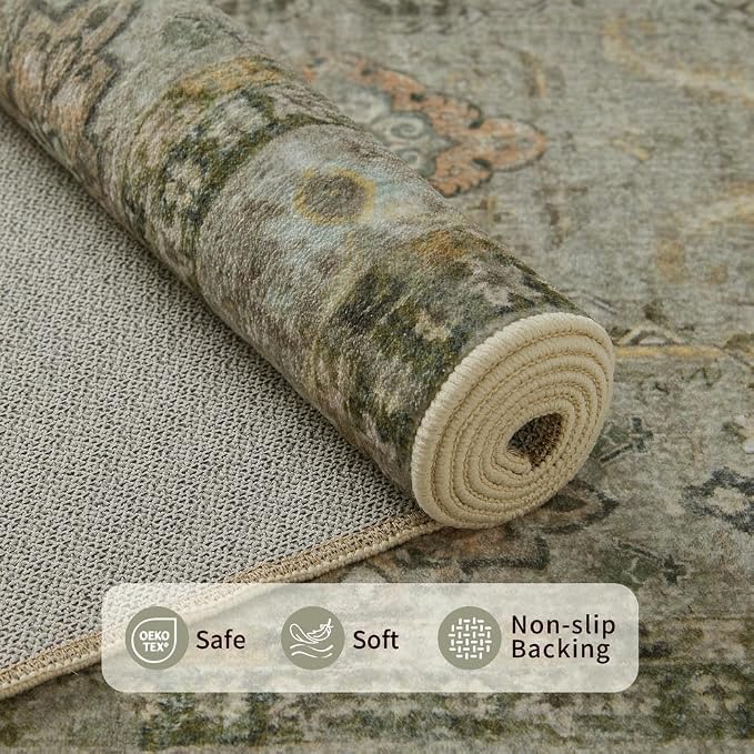 Rugxara 3x5 Rug for Entryway Bedroom Washable Area Rugs Carpet, Olive Brown