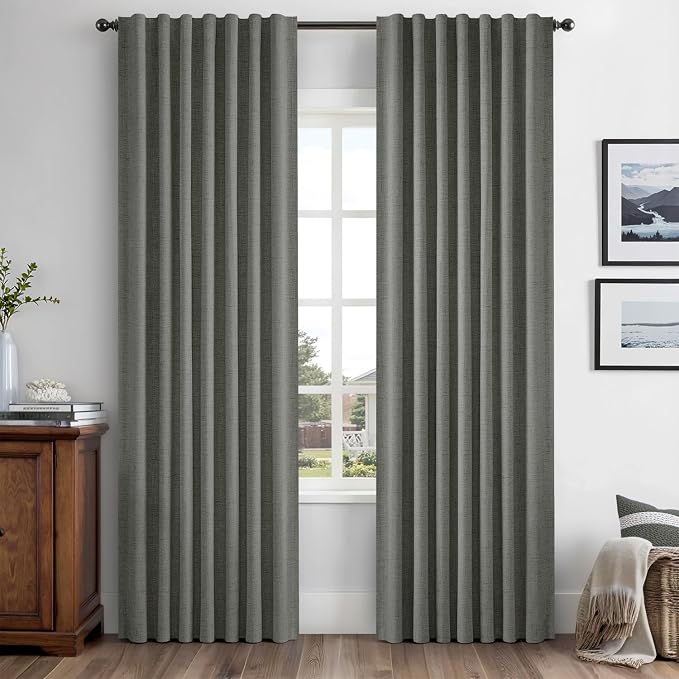 MIULEE 100% Blackout Linen Curtains 42 x 84 Inch Dark Grey 2 Panels | Thermal Insulated, Room Darkening Drapes for Bedroom Living Room, Back Tab Rod Pocket Pinch Pleated, Solid Luxury Decor