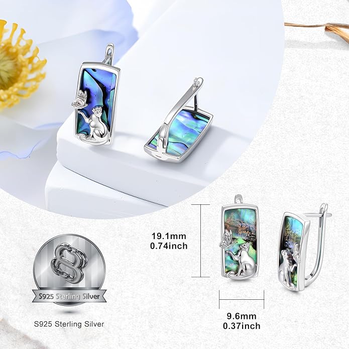 PROESS Abalone Shell Holy Mountain/Mustard Seed/Animal Earrings 925 Sterling Silver Mountain Jewelry Animal Lovers Gifts for Women