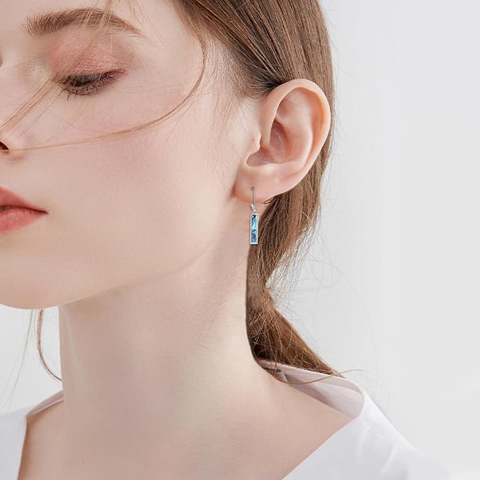 CRMAD Abalone Shell Bar Earrings for Women Sterling Silver Leverback Earrings Abalone Jewelry Gift