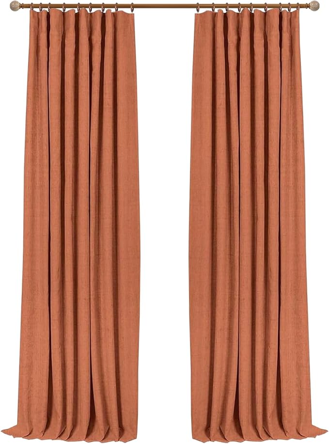 INOVADAY 100% Blackout Curtains for Bedroom, Orange Black Out Curtains 96 Inch Long, Clip Rings Linen Blackout Drapes, Thermal Insulated Room Darkening for Living Room, 2 Panels - W50xL96