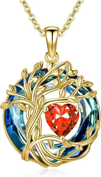 TOUPOP Tree of Life Birthstone Necklace Sterling Silver Pendant Birthstone Necklaces with Blue Crystal Anniversary Birthday Jewelry for Women Mom Wife Her