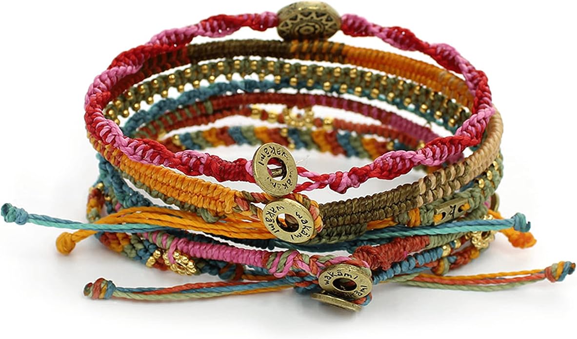Wakami Earth Charm Bracelet Stack | Braided Beaded Stackable Bracelets for Women | Waterproof Fair Trade Handmade Boho Jewelry for Women and Men