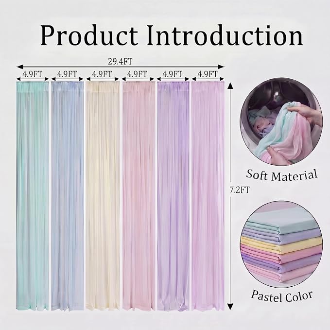 6 Panels,Pastel Rainbow Backdrop Curtains Sheer Curtain Panel,Bright Color | 59x86 Inch, Colorful Curtains Drapes for Kid, Unicorn Baby Shower, Birthday Party, Window Classroom Decoration, Photography