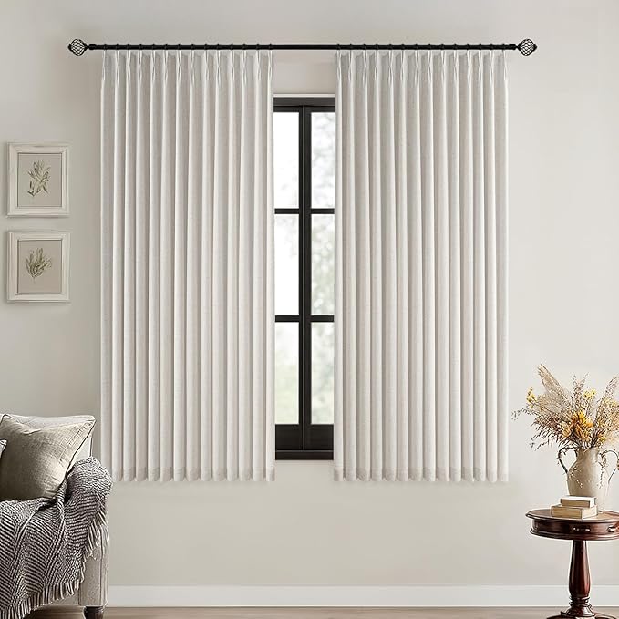 MIULEE Birch Pinch Pleated 100% Blackout Linen Curtains for Bedroom, Room Darkening Memory Trained Light Blocking Window Curtains 63 inches Long for Living Room, Black Out Pleat Drapes, 2 Panels