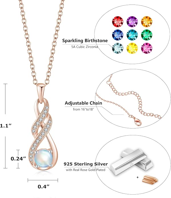 Birthstone Necklaces for Women 925 Sterling Silver Infinity Pendant Created Gemstone Jewelry for Her, 16"+2"