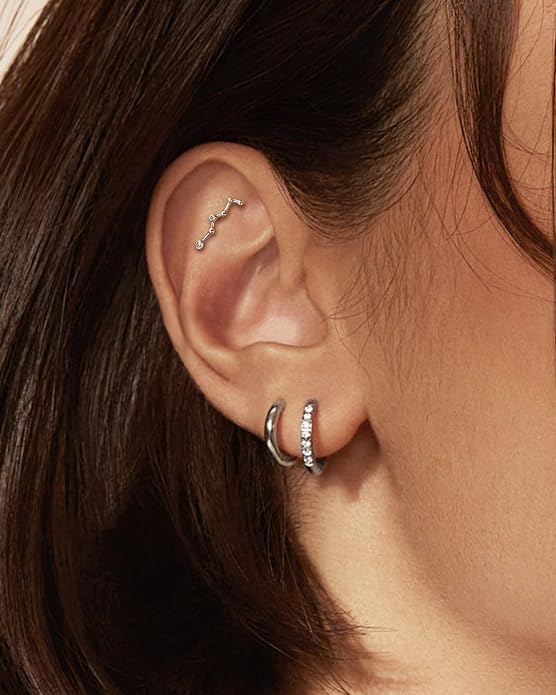 COCHARM 925 Sterling Silver Cartilage Helix Earring Stud 16g 6mm 8mm Flat Back Helix Piercing Jewelry Constellation Cartilage Jewelry for Women Man
