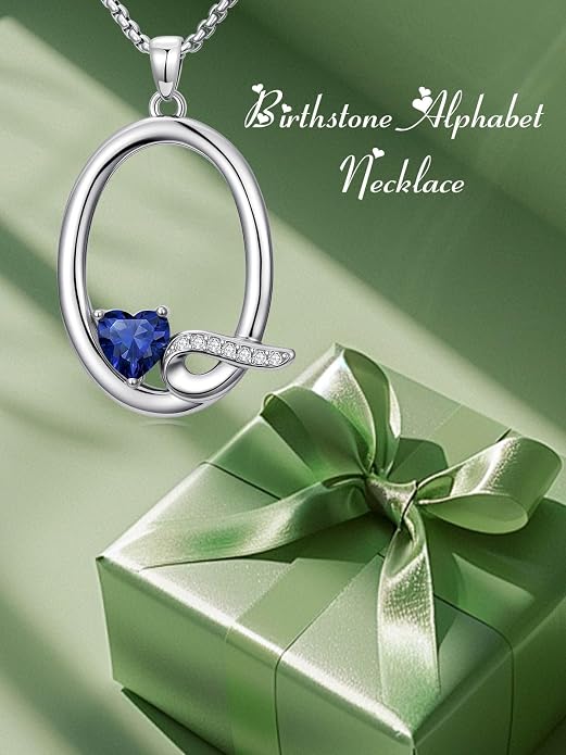 Birthday Gifts for Women Alphabet A to Z Initial Birthstone Pendant Necklaces for Women - 18k White Gold Plated Personalized Name Jewelry Anniversary Graduation Gifts for Wife Her Daughter Girlfriend(with Gift Box)