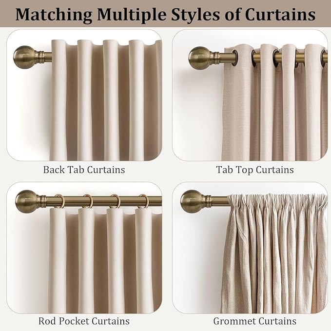 Antique Bronze Curtain Rods for Windows 28 to 48 Inch 1" Diameter | Adjustable Heavy Duty Brass Window Curtain Rod with Metal Finials for Living Room Bedroom Farmhouse Kitchen Outdoor
