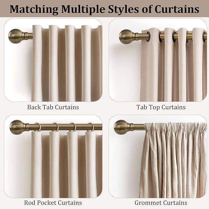 Antique Bronze Curtain Rods for Windows 72 to 144 Inch Long Brass Window | Curtain Rod 1" Diameter Adjustable Heavy Duty with Metal Finials for Living Room Bedroom Farmhouse Kitchen Outdoor