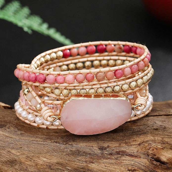 Plumiss Women Boho Handmade Natural Stone Crystal Leather Bead Wrap Bracelets Collection