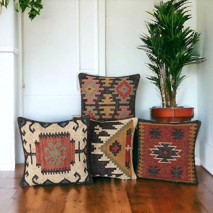 jute kilim cushion Handmade boho throw pillow for living room & Bedroom Eco-Friendly soft and stylish 18*18 inch
