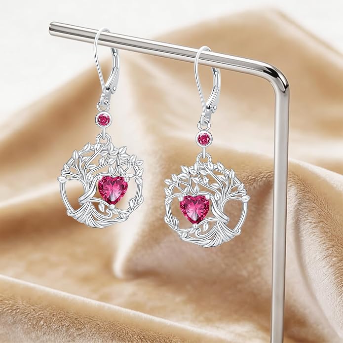 Odinstone 925 Sterling Silver Earrings Tree of Life Teardrop Moonstone Dangle Drop Leverback Earrings for Women