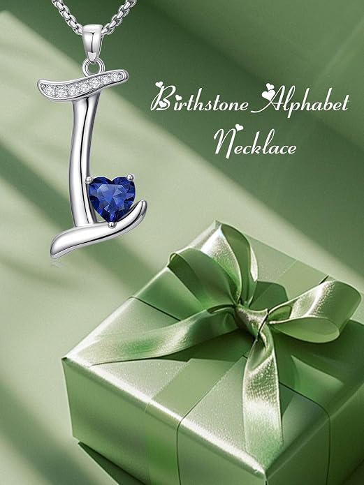 Birthday Gifts for Women Alphabet A to Z Initial Birthstone Pendant Necklaces for Women - 18k White Gold Plated Personalized Name Jewelry Anniversary Graduation Gifts for Wife Her Daughter Girlfriend(with Gift Box)