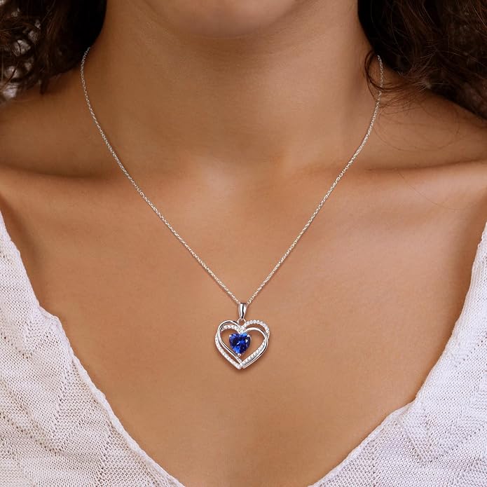 Anniversary Charm Necklace, Sterling Silver 14K Gold Plated Chain with Interlocking Heart Pendant Elegant Birthstone Necklaces for Women, Length 18"