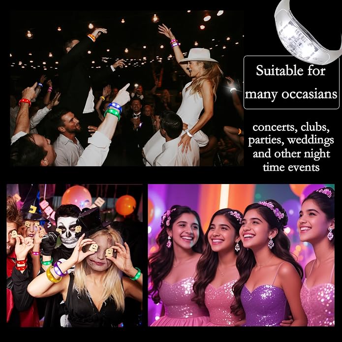 50 PCS Voice Activated Sound Control LED Flashing Bracelet colourful LED Glow Flashing Wristband Toys for Concerts, Sports, Night Events, Game Prizes, Party Favors
