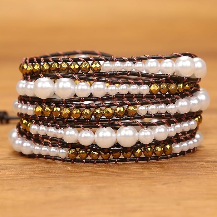 Boho Wrap Bead Bracelet for Women - Handmade Adjustable Natural Stone Beaded Bracelets Yoga Healing Bracelet Bangle Hippie Jewelry