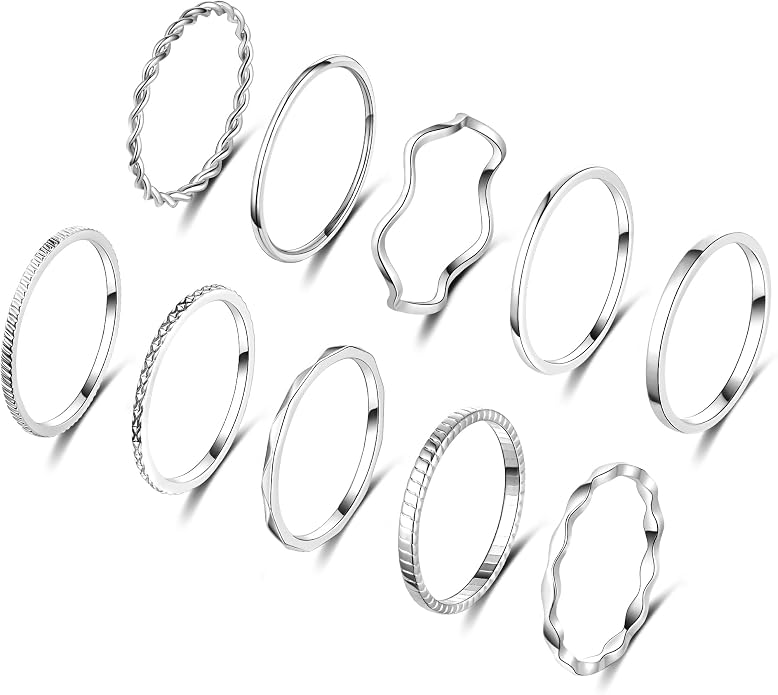 WFYOU 10 Pcs 1-2mm 18K Gold Plated Simple Rings for Women Band Knuckle Stacking Midi Rings Elegant Classic Minimalist Rings Comfort Fit