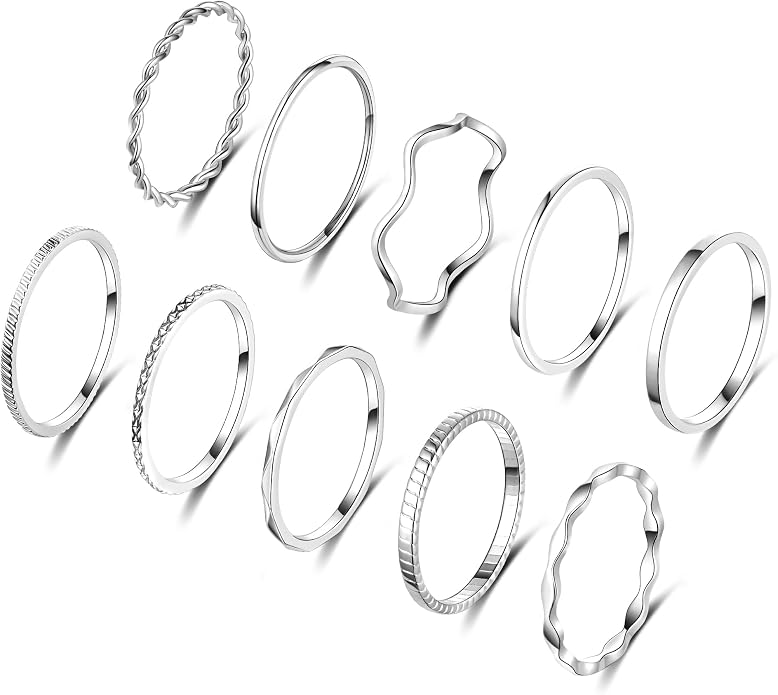 WFYOU 10 Pcs 1-2mm 18K Gold Plated Simple Rings for Women Band Knuckle Stacking Midi Rings Elegant Classic Minimalist Rings Comfort Fit