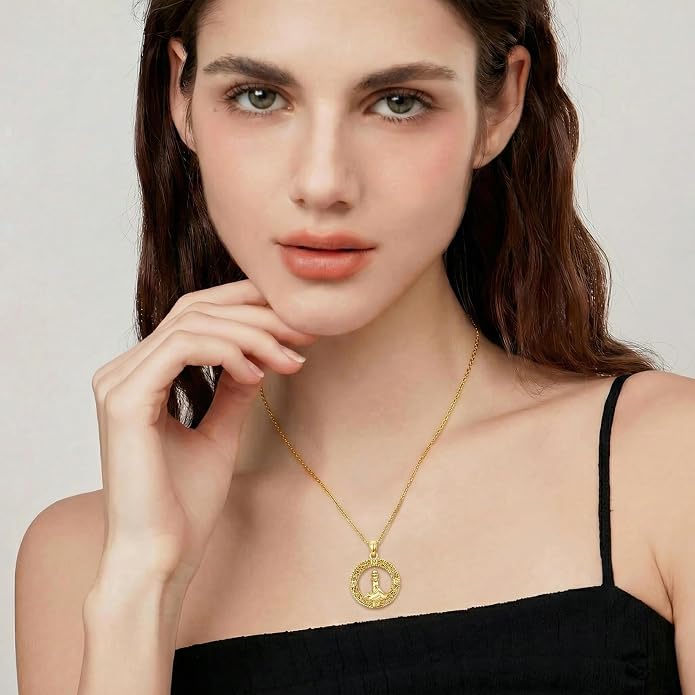Compass/Sailboat/Lighthouse/Rudder Anchor Necklace for Women 18K Gold Plated Nautical Navy Jewelry Sea Lover Sailor Necklace Mothers Day Gifts for Women Mom Wife