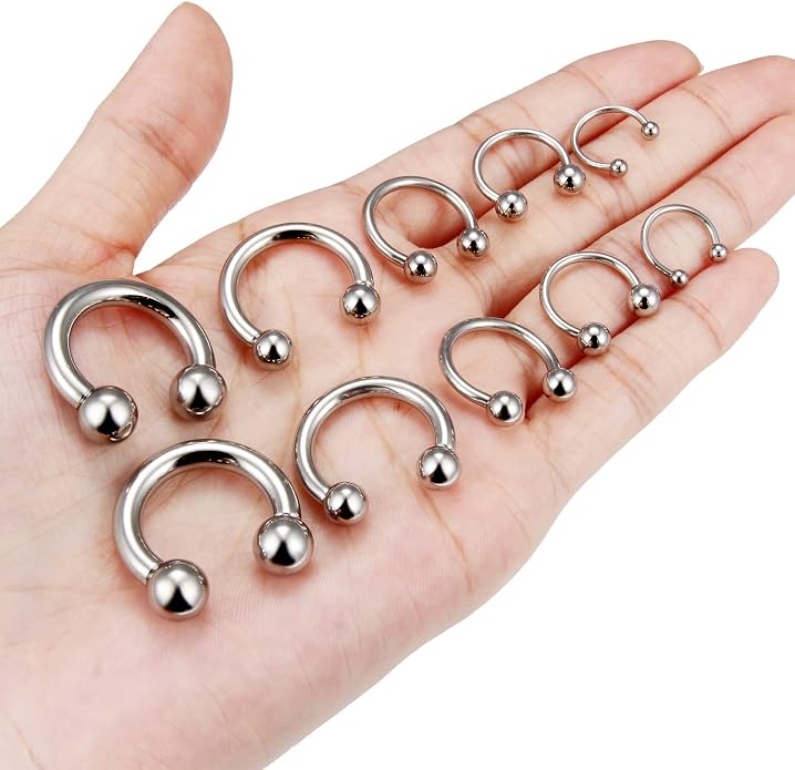 20G-00G Septum Rings Ear Gauges Earrings Stretching Kit 316L Surgical Steel Horseshoe Septum Pa Piercing Jewelry for Women 10mm 12mm 14mm 16mm