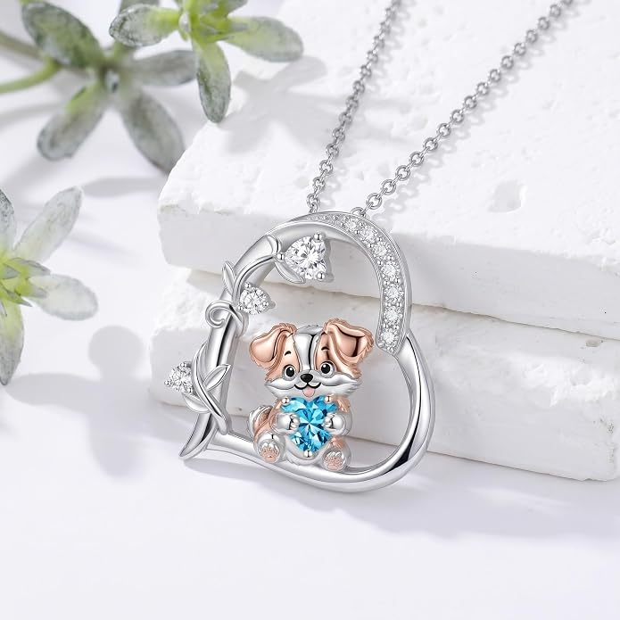 PELOVNY Teddy Bear Necklace for Women 925 Sterling Silver Bear/Highland Cow/Fox/Cat/Axolotl Birthstone Necklace Christmas Birthday Jewelry Gifts for Mom Daughter Wife Sister