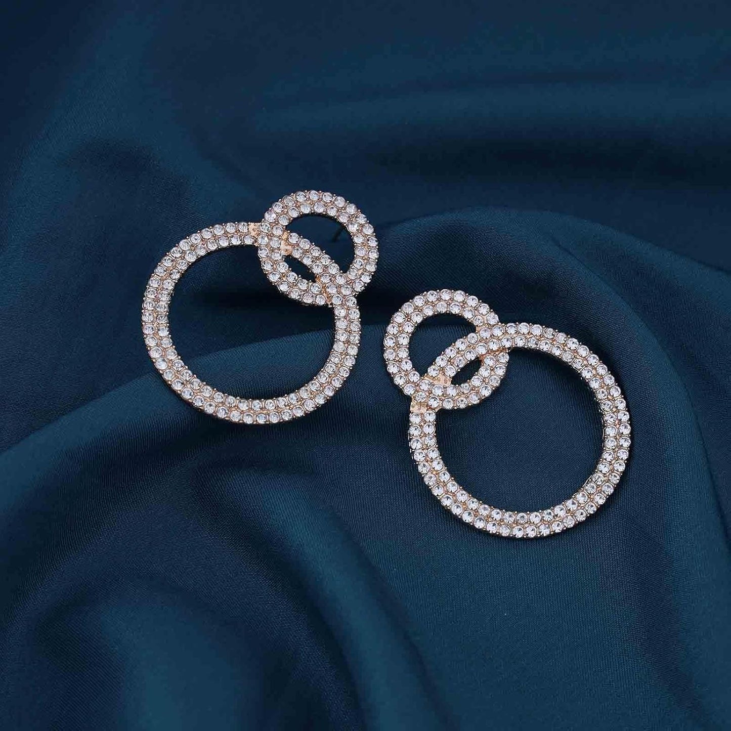 Vintage Crystal Circle Drop Earrings Double Circle Hoop Earrings Gold Cz Circle Dangle Earrings CZ Hollow Circle Earrings Jewelry for Women