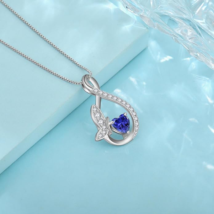 Infinity Butterfly Necklace for Women 925 Sterling Silver Heart Birthstone Created Gemstone Pendant Jewelry Gifts for Women Her