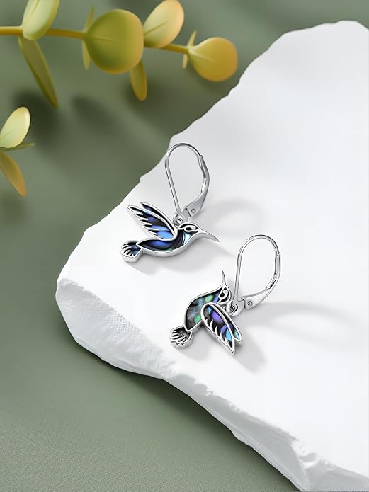 Hummingbird Earrings 925 Sterling Silver Abalone Shell Bird Dangle Earrings Hummingbird Jewelry Gifts for Women