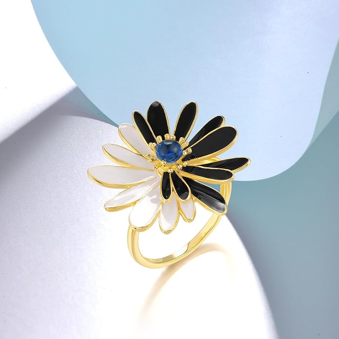 Santuzza 925 Sterling Silver Enamel Flower Statement Ring for Women