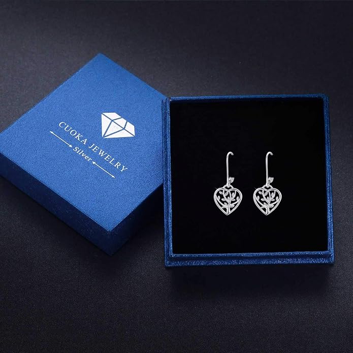 Tree of Life Earrings, 925 Sterling Silver Heart Shaped Studs for Women, Hypoallergenic Earrings for Sensitive Ears Gifts for Women with Gift Box…