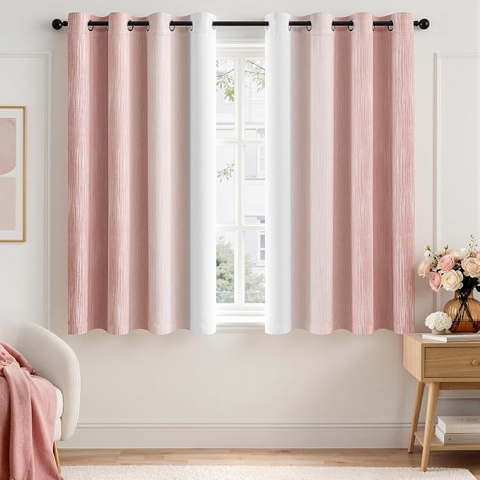 MIULEE Pink and Greyish White Ombre Blackout Curtains, Full Room Darkening Thermal Insulated 63 Inches Long Drapes for Bedroom/Living Room Grommet Window Treatments Modern 52Wx63L, Set of 2