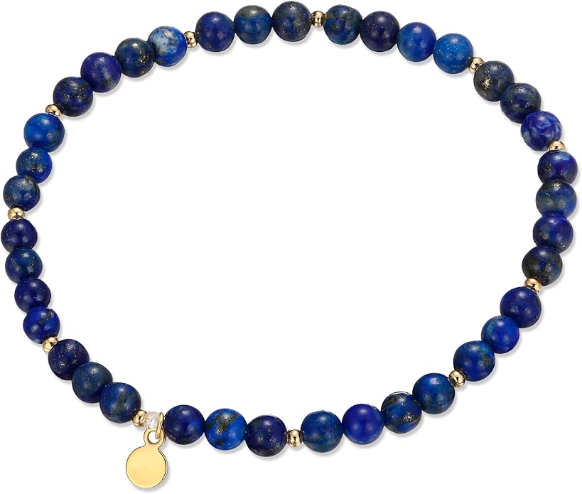 MORGAN & PAIGE Bronze 18k Yellow Gold Plated Genuine Gemstones Stretch Bracelets for Women Trendy - Elegant Dainty Gold Beaded Bracelets for Women, 4mm Gemstone Beads Lightweight Adjustable 6.5 Inch