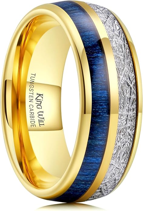 King Will Tungsten Rings for Men Meteorite Carbon Fiber Wood Inlay Mens Wedding Engagement Band Domed Polished