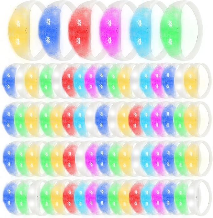 100 Pcs Sound Activated LED Glow Bracelets Light Up Bracelets for Adults Glow in the Dark Neon Birthday Party Favors