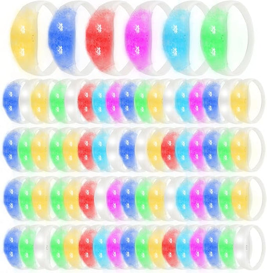 100 Pcs Sound Activated LED Glow Bracelets Light Up Bracelets for Adults Glow in the Dark Neon Birthday Party Favors