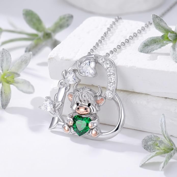 PELOVNY Teddy Bear Necklace for Women 925 Sterling Silver Bear/Highland Cow/Fox/Cat/Axolotl Birthstone Necklace Christmas Birthday Jewelry Gifts for Mom Daughter Wife Sister