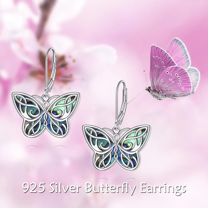 VONALA Abalone Shell Filigree Earrings 925 Sterling Silver Half Butterfly/Dragonfly Teardrop/Long/Vintage Abalone Shell Drop Dangling Earrings Bohemian Jewelry Gifts for Women