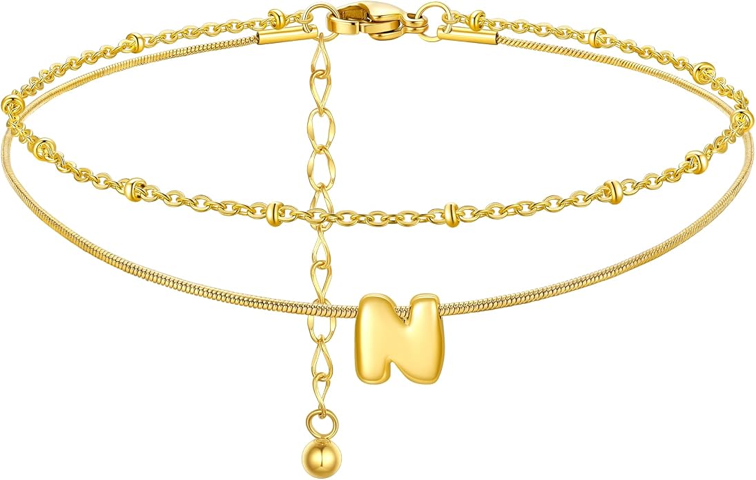 ChainsProMax Initial Ankle Bracelets for Women, Waterproof Anklets Bracelet Adjustable Summer Beach Women Foot Jewelry, Stainless Steel/Gold Plated-Send Gift Box/Letter A-Z