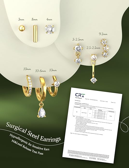 Hypoallergenic Silver Gold Earrings Stacks - 9 Pairs 14K Gold Plated Surgical Stainless Steel Earring Set for Sensitive Ears - Small Ear Piercing Flat Back Cartilage Earrings for Women Trendy Gifts
