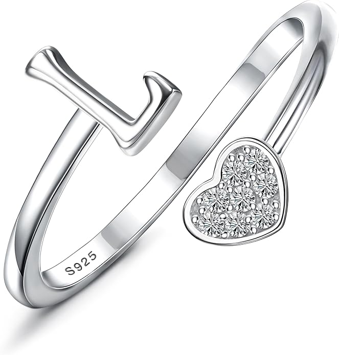 MILACOLATO 925 Sterling Silver Initial Rings for Women Teen Girl 18K Gold Plated Heart Initial Rings Adjustable Capital Letter Ring Stackable Thumb Pinky Rings for Daughter Birthday Bridesmaid Gifts Jewelry, A to Z