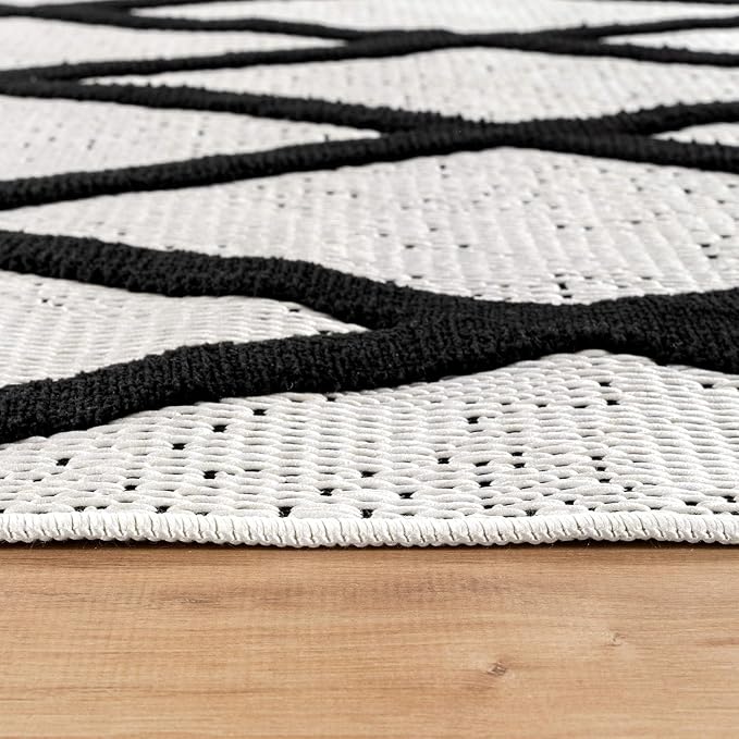 CAMILSON Modern Runner Rug 2x7 Luxury Diamond Pattern Micro Loop Hallway Rugs Soft High-Low Pile Stain Resistant Easy to Clean Non-Shedding Durable Entryway Kitchen Indoor Area Carpet (Black/White)