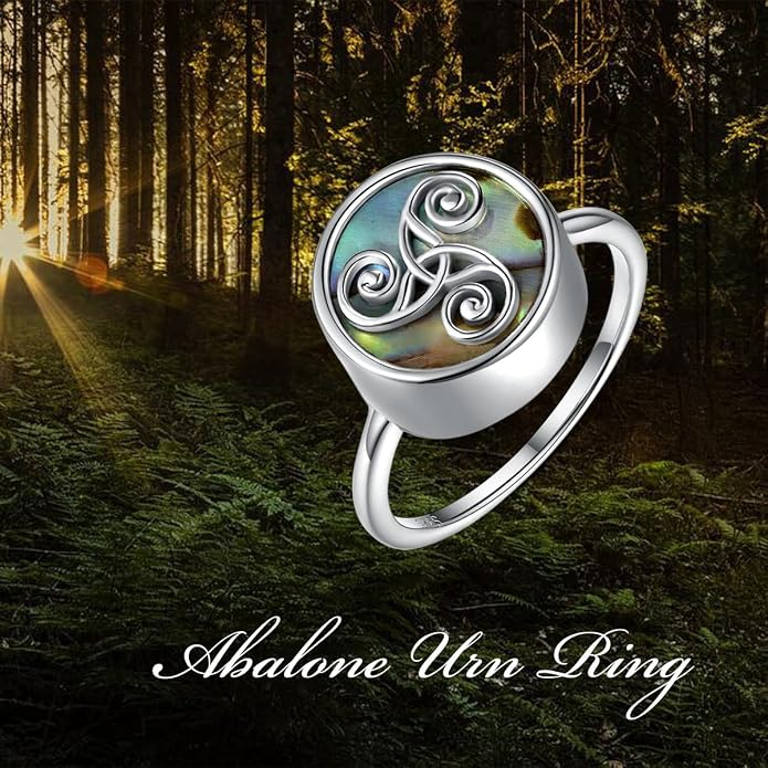 Eternity Celtic Knot Urn Ring for Ashes 925 Sterling Silver Abalone Shell Urn Ring Memorial Keepsake Cremation Rings for Women