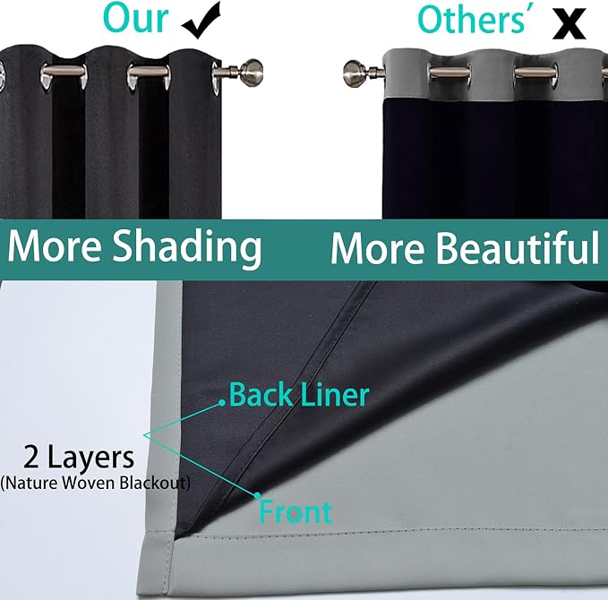 Yakamok 84 Inch Length 100% Blackout Curtains for Bedroom, 2 Thick Layers Thermal Insulated Grommet Total Blackout Drapes with Black Liner for Living Room (42Wx84L,Grey, 2 Panels) | Blackout Curtain Panels for Bedroom, 2 Thick Layers Grommet Top Therma...