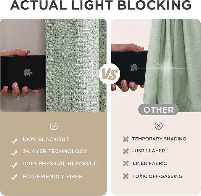 Joydeco Linen Blackout Curtains for Bedroom - 100% Light Blocking 1 Panels, Sage Green Drapes 100" W x 108" L, Thermal Insulated Room Darkening Curtains for Living Room, Rod Pocket & Back Tabs