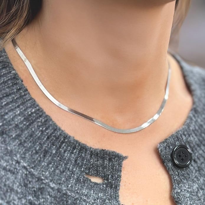 CHESKY Gold Necklace for Women-14K Plated/S925 sterling silver Snake Chain Necklace Dainty Simple Chunky Herringbone Necklace Gold Choker Necklaces Jewelry for Women Mothers Day Gifts for Mom