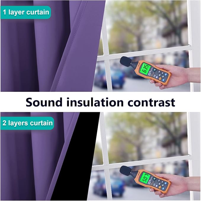NICETOWN 100% Blackout Curtains with Black Liners, Thermal Insulated Full Blackout 2-Layer Lined Drapes, Noise Cancellation Window Drapes for Dining Room (Lilac Purple, 2 Panels, 52" W by 54" L)