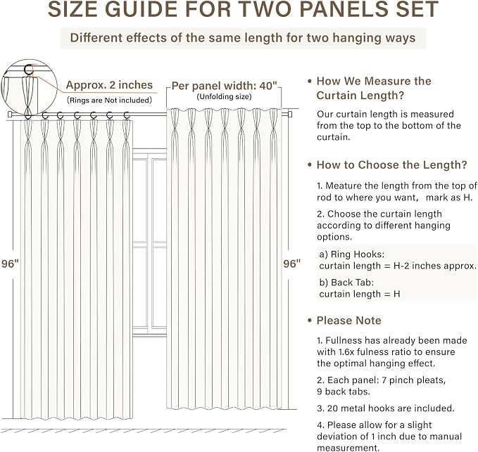 CAPALOCA Pinch Pleated Curtains Blackout, Linen Blackout Curtains 102 inches Long 2 Panels Set for Bedroom, Thermal Insulated Pinch Pleated Drapes for Living Room, 40" W x 102" L (Pack of 2), Black