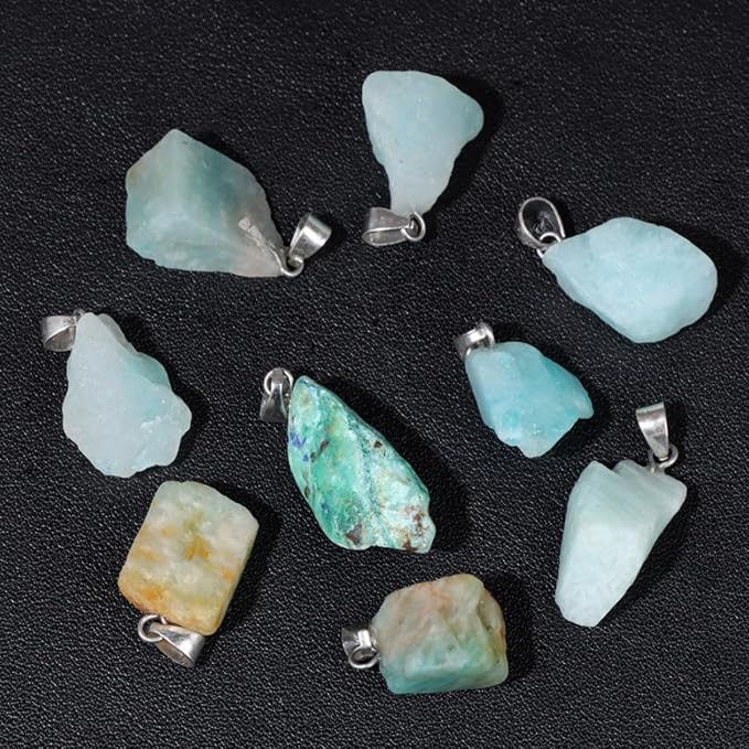 10pcs Irregular Raw Natural Amazonite Rock Stone Pendant Healing Crystal Chakra Gemstone Charm for Jewelry Making DIY Necklace Earrings Accessories Reiki